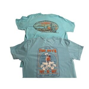 PUT-IN-BAY OHIO The Keys Restaurant Lot Of 2 T-Shirts Sky Blue Size Medium